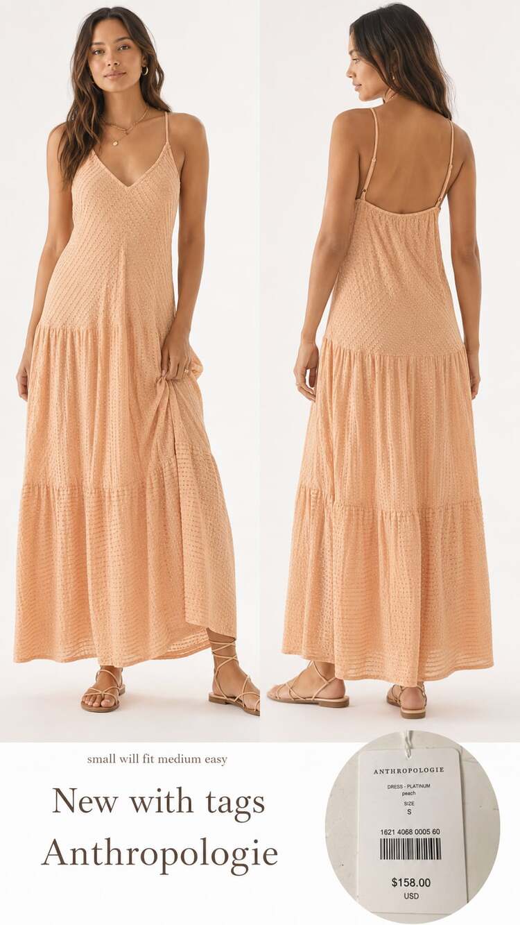 Anthropologie Self Contrast Maxi Dress Peach Size Small fits Medium $158 MSRP